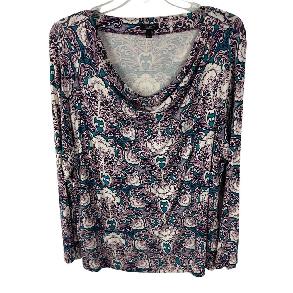 Talbots Stretchy Knit Top Size 2XP 2X Petite Draped Scoop Neck Long Sleeves